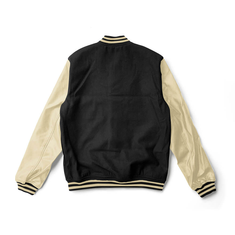 Black Varsity Jacket Gold Leather Sleeves - Jack N Hoods XL