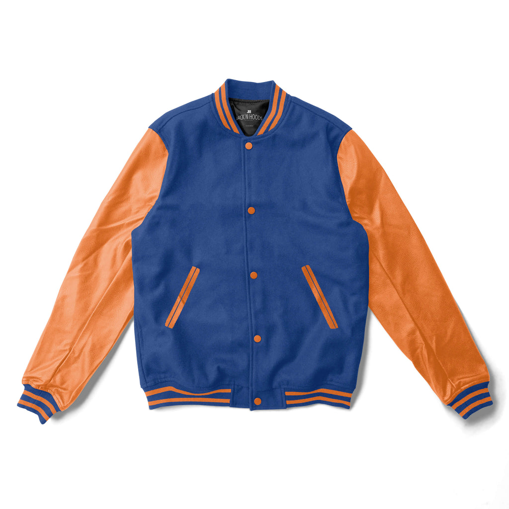 Navy Blue Varsity Jacket Red Leather Sleeves - Jack N Hoods L