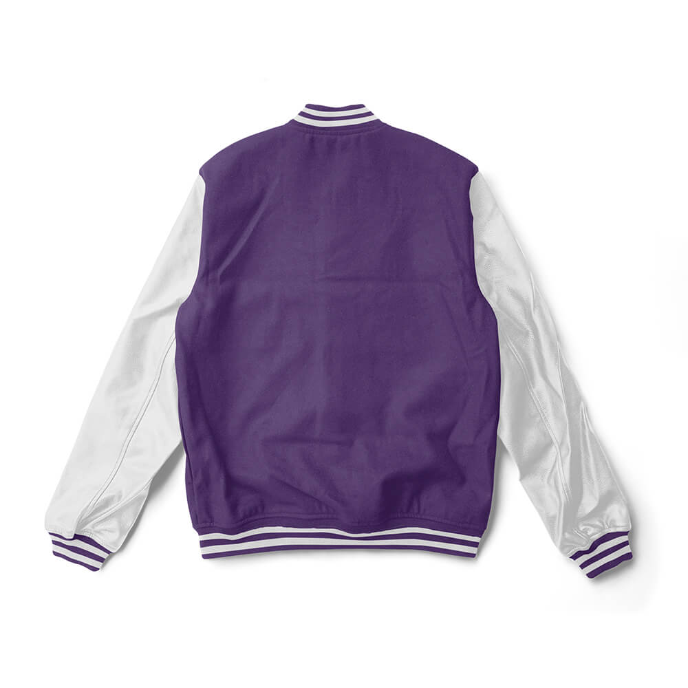 Purple Varsity Jacket Black Leather Sleeves - Jack N Hoods XL