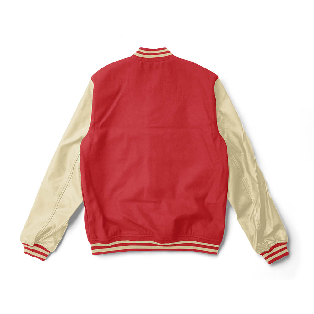 Product of the Streets LEATHER SLEEVES Varsity Jacket (Red/Tan