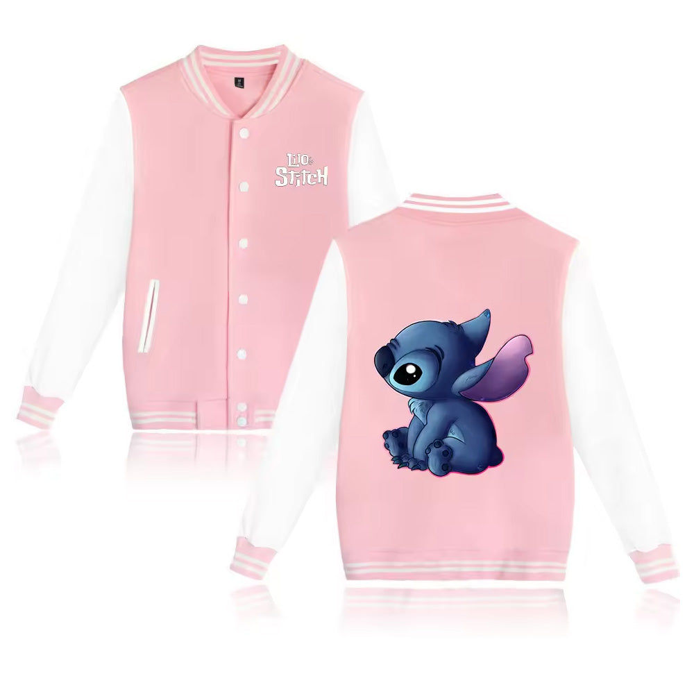 Lilo Stitch Pink Varsity Baseball Bomber Jacket - Jack N Hoods