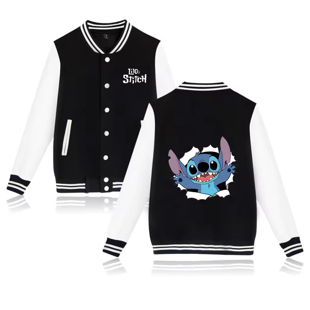 Lilo Stitch Black Varsity Baseball Bomber Jacket - Jack N Hoods