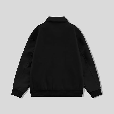 Black Collared Varsity Jacket Black Leather Sleeves - Jack N Hoods