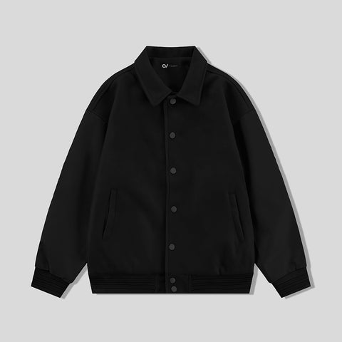 Black Byron Collar All Wool Varsity Jacket - Jack N Hoods