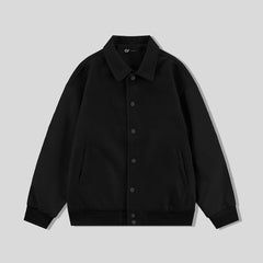 Black Collared Varsity Jacket Black Leather Sleeves - Jack N Hoods