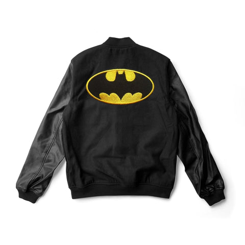 Batman Logo Varsity Jacket Leather Sleeves - Super Heroes Varsity - Jack N Hoods