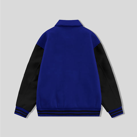 Royal Blue Byron Collar All Wool Varsity Jacket Black Sleeves - Jack N Hoods