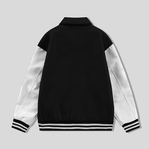 Black Byron Collar Varsity Jacket with White Sleeves - Jack N Hoods