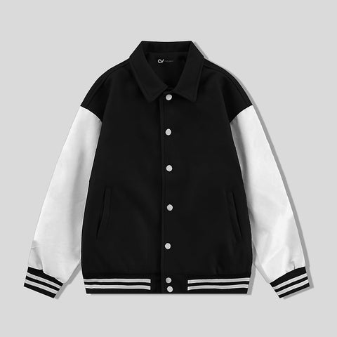 Black Byron Collar Varsity Jacket with White Sleeves - Jack N Hoods
