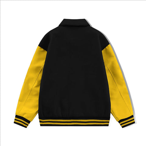 Black Byron Collar Varsity Jacket with Gold Sleeves - Jack N Hoods