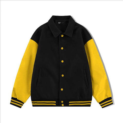 Black Byron Collar Varsity Jacket with Gold Sleeves - Jack N Hoods