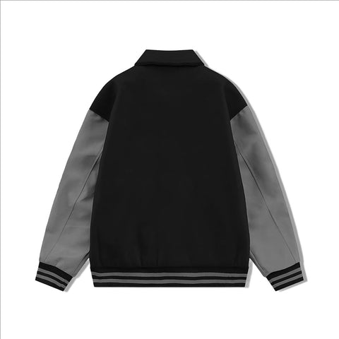 Black Byron Collar Varsity Jacket with Gray Sleeves - Jack N Hoods