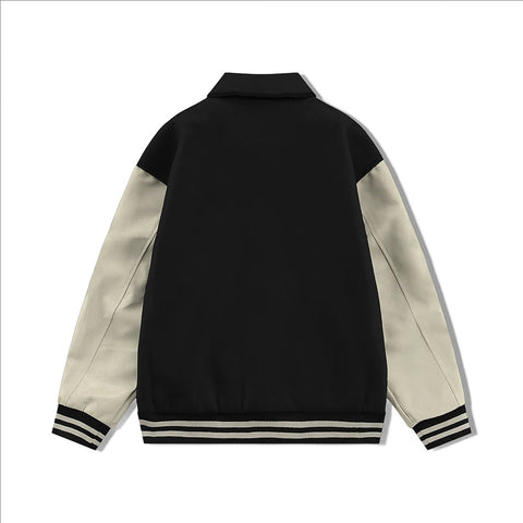 Black Byron Collar All Wool Varsity Jacket with Cream Sleeves - Jack N Hoods