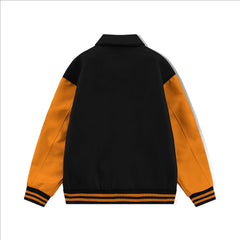 Black Byron Collar Varsity Jacket with Orange Sleeves - Jack N Hoods