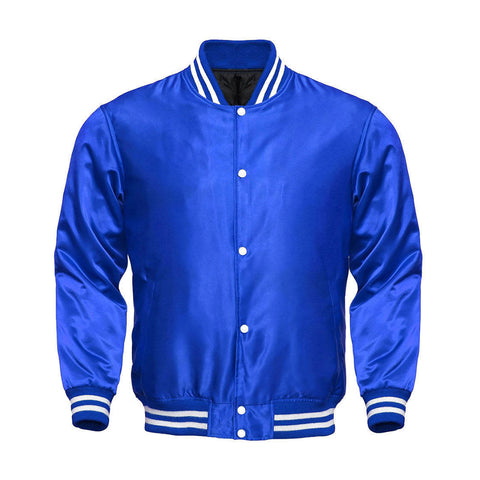 Blue Satin Full-Snap Varsity Jacket - Jack N Hoods
