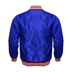 Blue Satin Full-Snap Varsity Jacket with Red Rib - Jack N Hoods