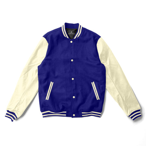 Royal Blue Varsity Jacket Cream Leather Sleeves - Jack N Hoods