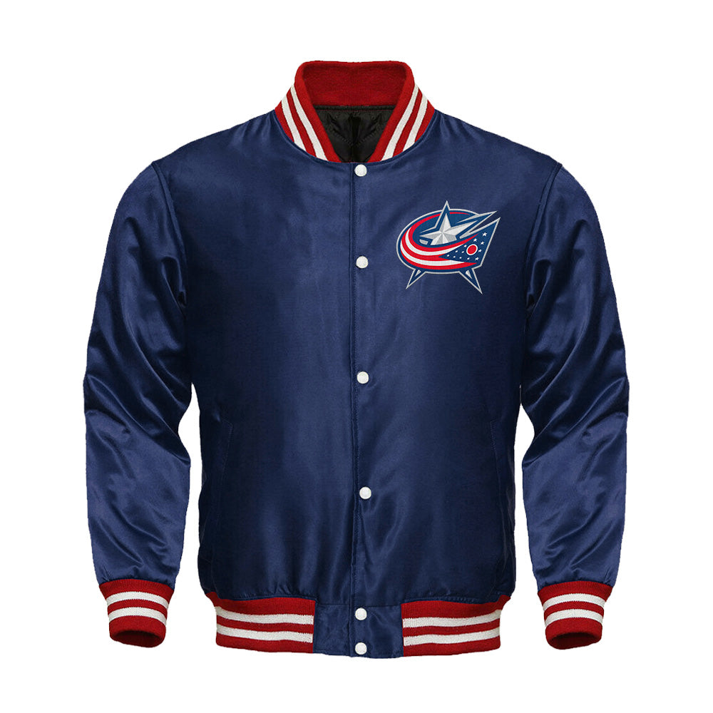 Columbus Blue Jackets Satin Varsity Full Snap Jacket - Jack N Hoods