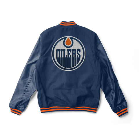 Edmonton Oilers Navy Blue Varsity Jacket - NHL Varsity Jacket - Jack N Hoods