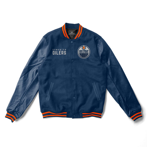 Edmonton Oilers Navy Blue Varsity Jacket - NHL Varsity Jacket - Jack N Hoods