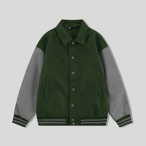 Forest Green Byron Collar Varsity Jacket with Gray Sleeves - Jack N Hoods