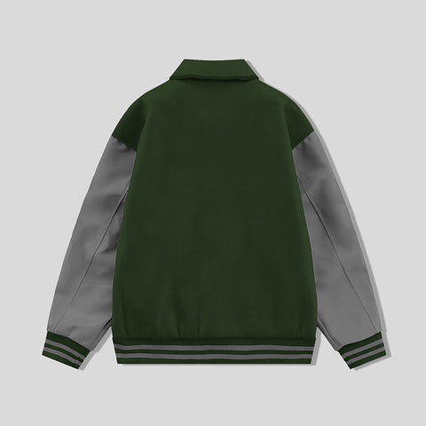 Forest Green Byron Collar Varsity Jacket with Gray Sleeves - Jack N Hoods