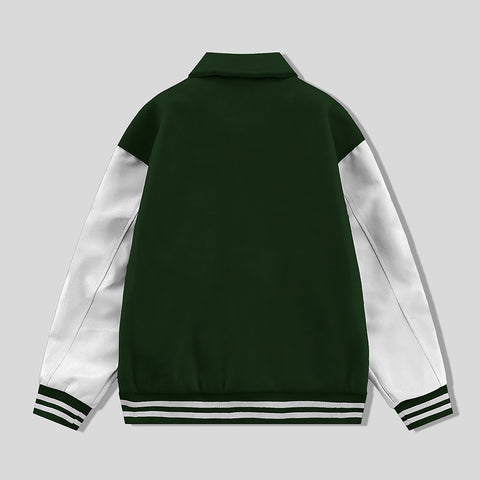 Forest Green Byron Collar Varsity Jacket with White Sleeves - Jack N Hoods