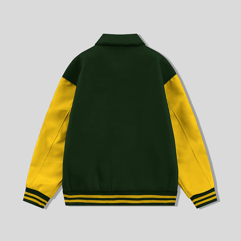 Forest Green Byron Collar Varsity Jacket with Gold Sleeves - Jack N Hoods