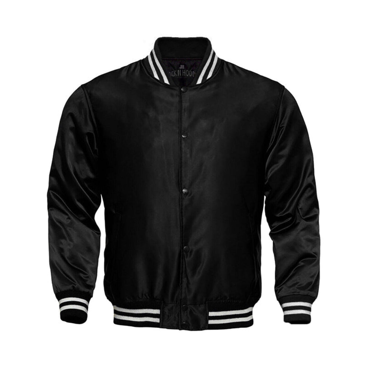 Custom Plain Starter Locker Room Satin Varsity Full-Snap Jacket – Black