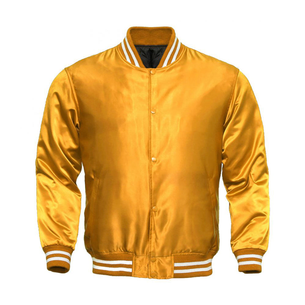 Gold Satin Full-Snap Varsity Jacket - Jack N Hoods