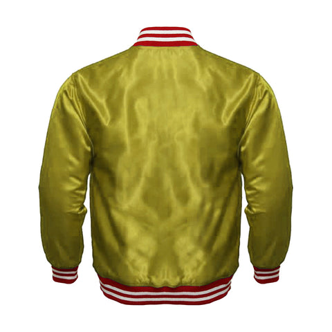 Gold 49ers Satin Full-Snap Varsity Jacket with Red Rib - Jack N Hoods