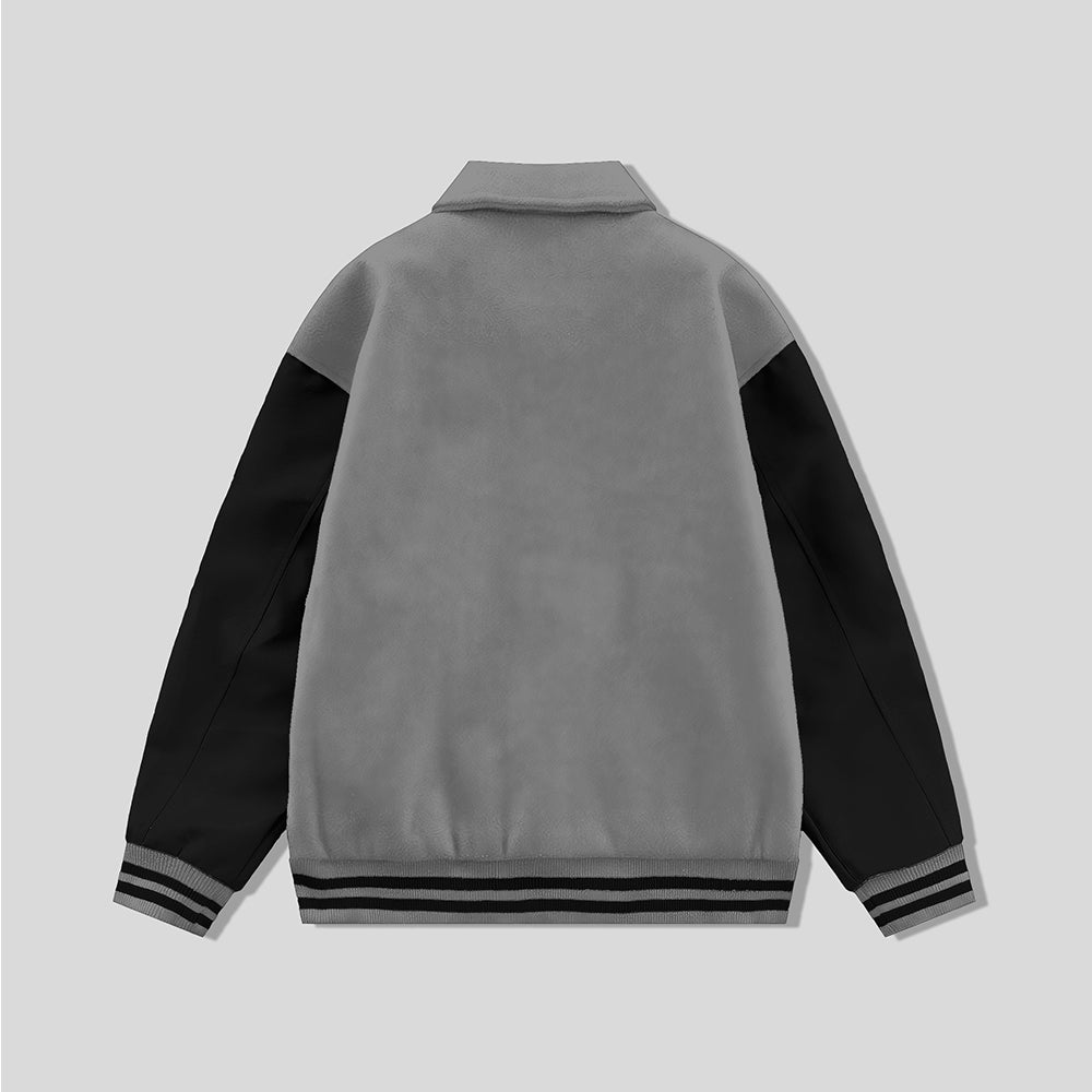 Gray Byron Collar Varsity Jacket Black Leather Sleeves - Jack N Hoods