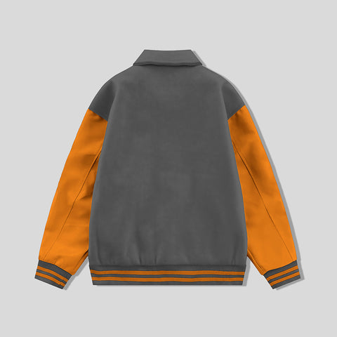 Gray Byron Collar Varsity Jacket Orange Sleeves - Jack N Hoods