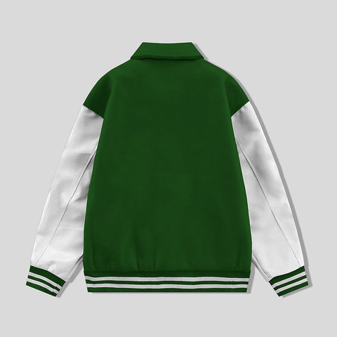 Green Byron Collar Varsity Jacket with White Sleeves - Jack N Hoods