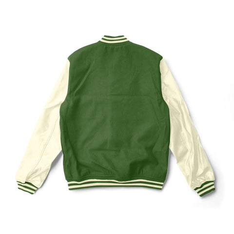 Green Varsity Jacket Cream Leather Sleeves - Jack N Hoods