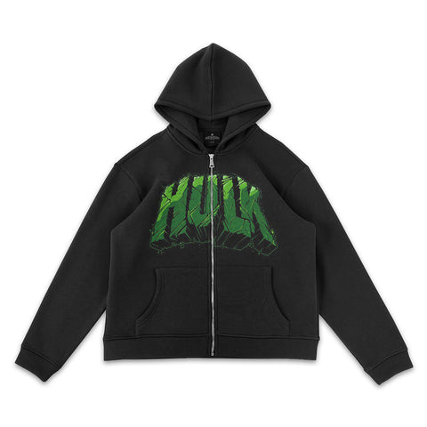 HULK Full-Zip Black Hoodie - Marvel Hoodie