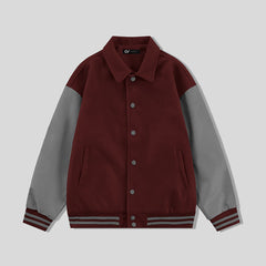 Maroon Byron Collar Varsity Jacket Gray Sleeves - Jack N Hoods