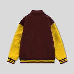 Maroon Byron Collar Varsity Jacket with Gold Sleeves - Jack N Hoods