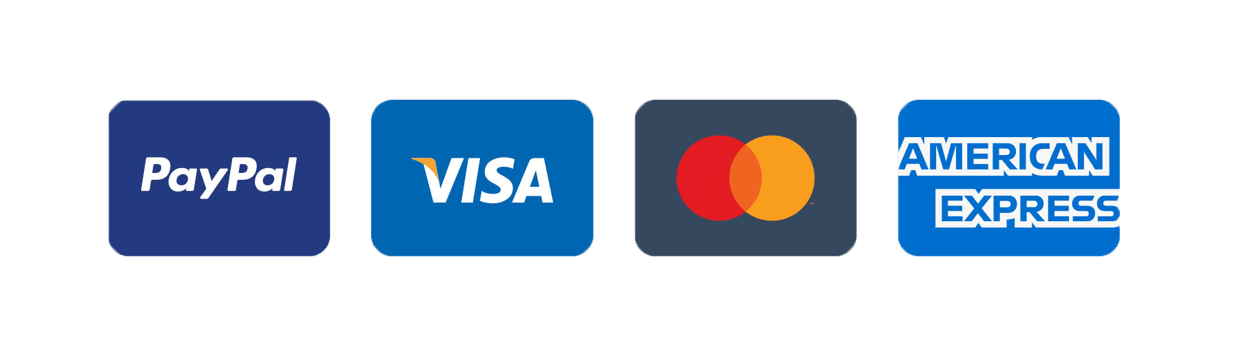 Paypal, Visa, Mastercard, American Express, ebay, Amazon, google