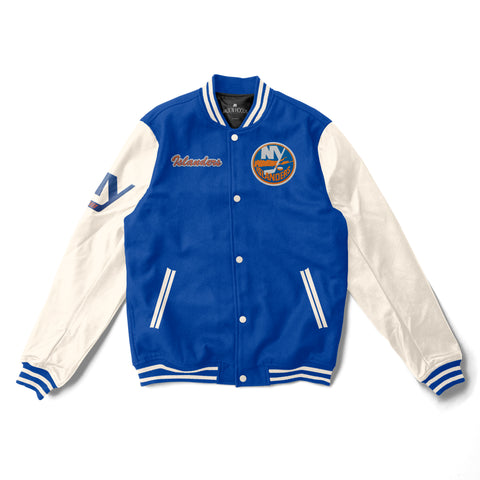 New York Islanders Blue and Cream Varsity Jacket - NHL Varsity Jacket - Jack N Hoods