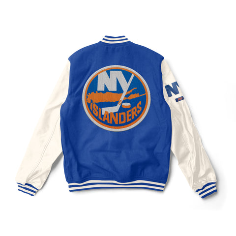 New York Islanders Blue and Cream Varsity Jacket - NHL Varsity Jacket - Jack N Hoods