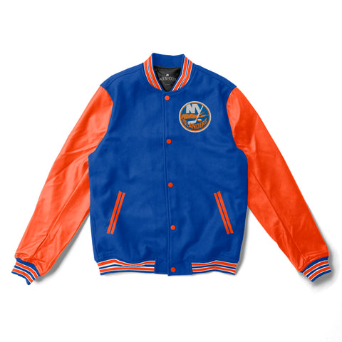 New York Islanders Blue and Orange Varsity Jacket - NHL Varsity Jacket - Jack N Hoods