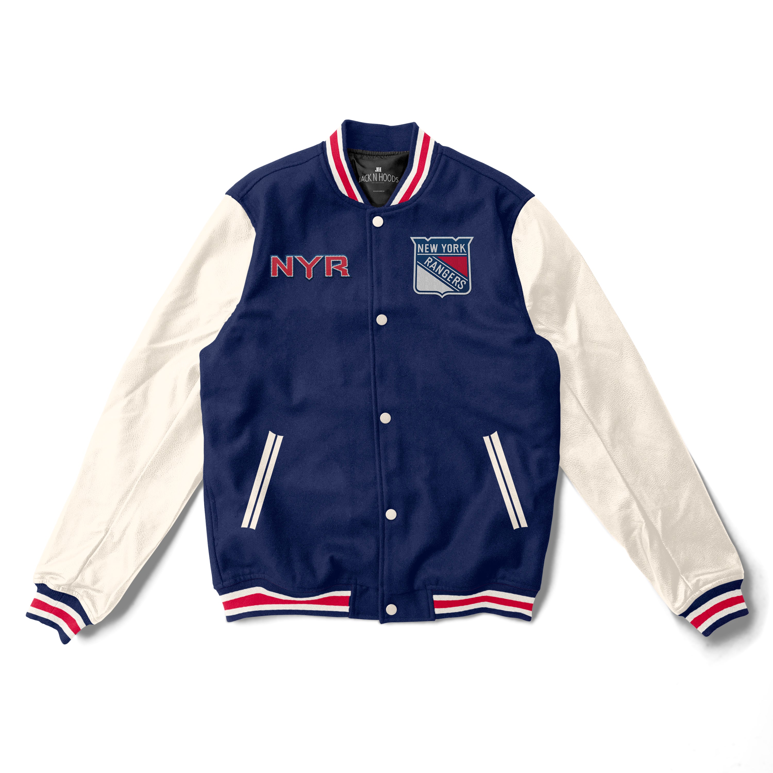 New York Rangers Navy Blue and White Varsity Jacket - NHL Varsity Jacket - Jack N Hoods