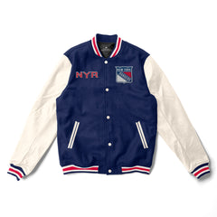 New York Rangers Navy Blue and White Varsity Jacket - NHL Varsity Jacket - Jack N Hoods