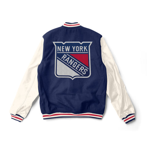 New York Rangers Navy Blue and White Varsity Jacket - NHL Varsity Jacket - Jack N Hoods