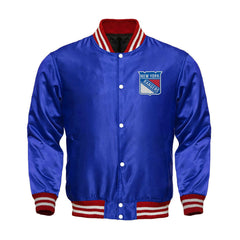 New York Rangers Satin Varsity Full Snap Jacket - Jack N Hoods