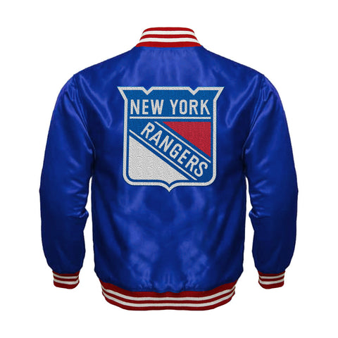 New York Rangers Satin Varsity Full Snap Jacket - Jack N Hoods