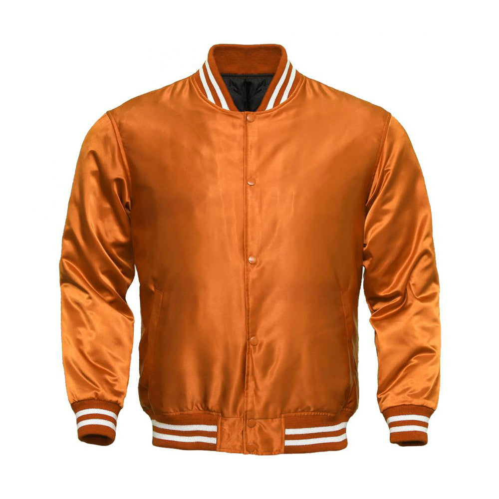 Orange Satin Full-Snap Varsity Jacket - Jack N Hoods