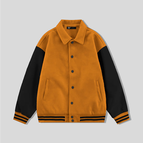 Orange Byron Collar All Wool Varsity Jacket Black Sleeves - Jack N Hoods