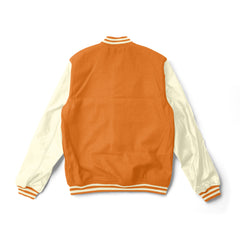 Orange Varsity Jacket Cream Leather Sleeves - Jack N Hoods